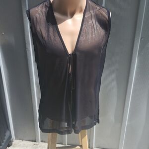 Anne Klein Black Sheer Tie Front Blouse